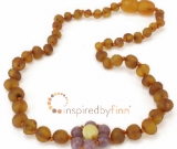 Baltic Amber Necklace - Kids Unpolished Lepidolite Flower - All Kids Sizes Baltic Amber Necklace - Kids Unpolished Lepidolite Flower - All Kids Sizes