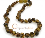 Baltic Amber Necklace - Kids Polished Green, Yellow, Black Baltic Amber Necklace - Kids Polished Green, Yellow, Black