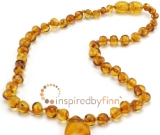 Baltic Amber Necklace -  Kids Polished Pendant Honey - All Kids Sizes