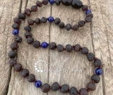Baltic Amber Necklace -  Kids Unpolished Molasses with Blue Stones, All Kids SizesInspired By