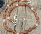 Baltic Amber Anklet - AdjustableRustic Beads - Unpolished Cider Rose Quartz